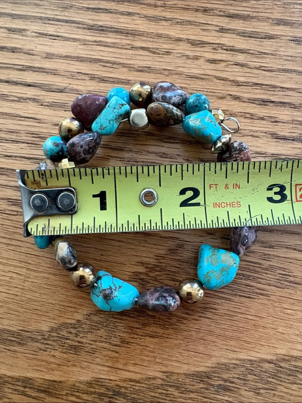 Hand Crafted Turquoise and Jasper Silver Plated Memory Wire Bracelet